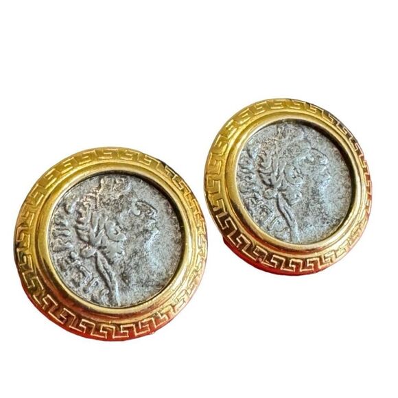 Vintage Premier Designs Gold Toned Roman Coin Clip Ons - Picture 4 of 13